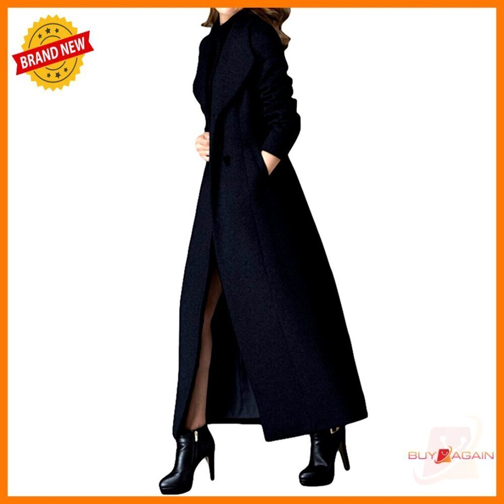 Long Wool Trench Coat Double Breasted Classic Warm Thick Jacket Elegant Chic